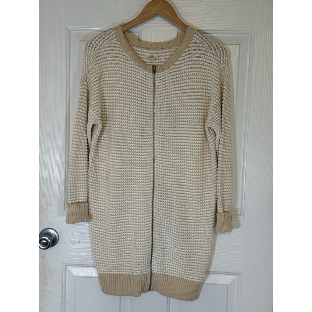 adriano goldschmied Small Neutral‎ Long Knit  Zipper Cardigan Minimalist Classic